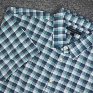 John Varvatos USA Shirt Mens XL Short Sleeve Blue Plaid Button Up Gingham Casual